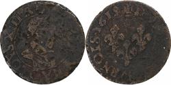 World Coins - France, Louis XIII, Double Tournois, 1619, Poitiers, Copper,
