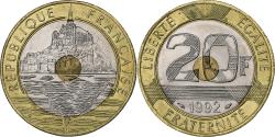 World Coins - France, 20 Francs, Mont Saint Michel, 1992, Pessac, Bimetallic,