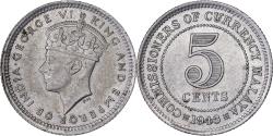 World Coins - Malaya, George VI, 5 Cents, 1943, Silver,