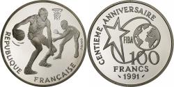World Coins - France, 100 Francs, Basket-ball, Dribbleur, 1991, Monnaie de Paris, BE, Silver