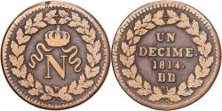 World Coins - France, Napoleon I, Decime, 1814, Strasbourg, Bronze, , Gadoury:195b