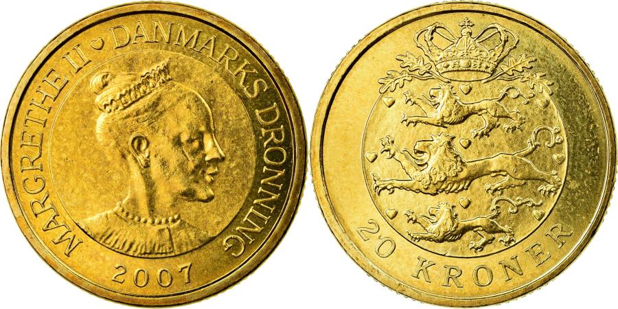 Mappe skrive et brev tyveri Coin, Denmark, Margrethe II, 20 Kroner, 2007, Copenhagen, | European Coins