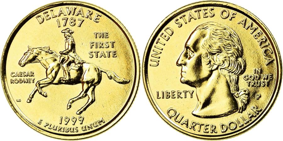 Coin, United States, Delaware, Quarter, 1999, U.S. Mint, Philadelphia