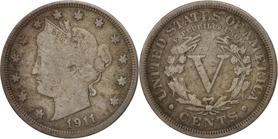 US Coins - United States, Liberty Nickel, 5 Cents, 1911, U.S. Mint, Philadelphia