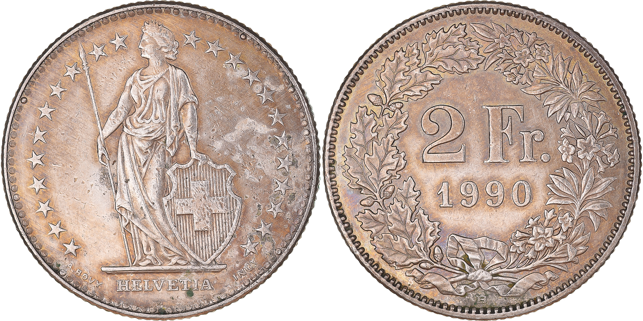 Coin, Switzerland, 2 Francs, 1990, Bern, , Copper-nickel, KM:21a.3