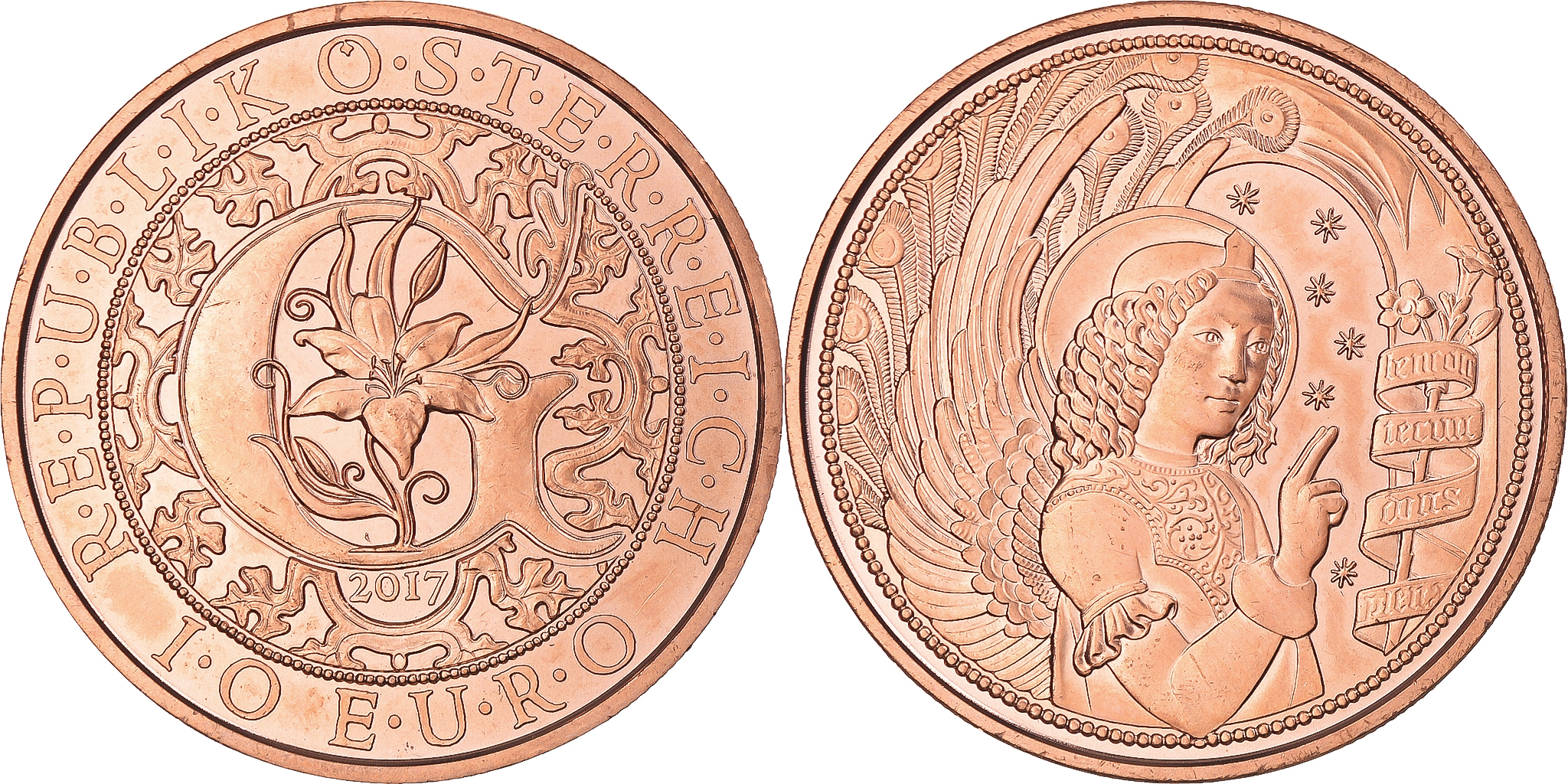 ピ*グ様 2016年 10ユーロ 2017年10ユーロ2枚計3枚 Austria, 10 Euro, 2017, Vienna, L'ange Gabriel cuivre, , Copper