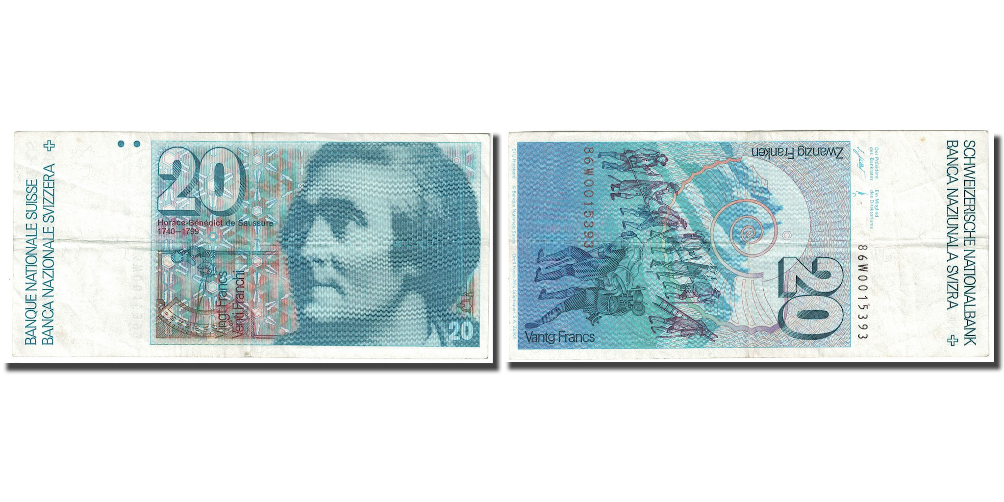 BANKNOTESコレクション 20枚 Banknote, Switzerland, 20 Franken, 1986, KM:55f, EF(40-45) | World