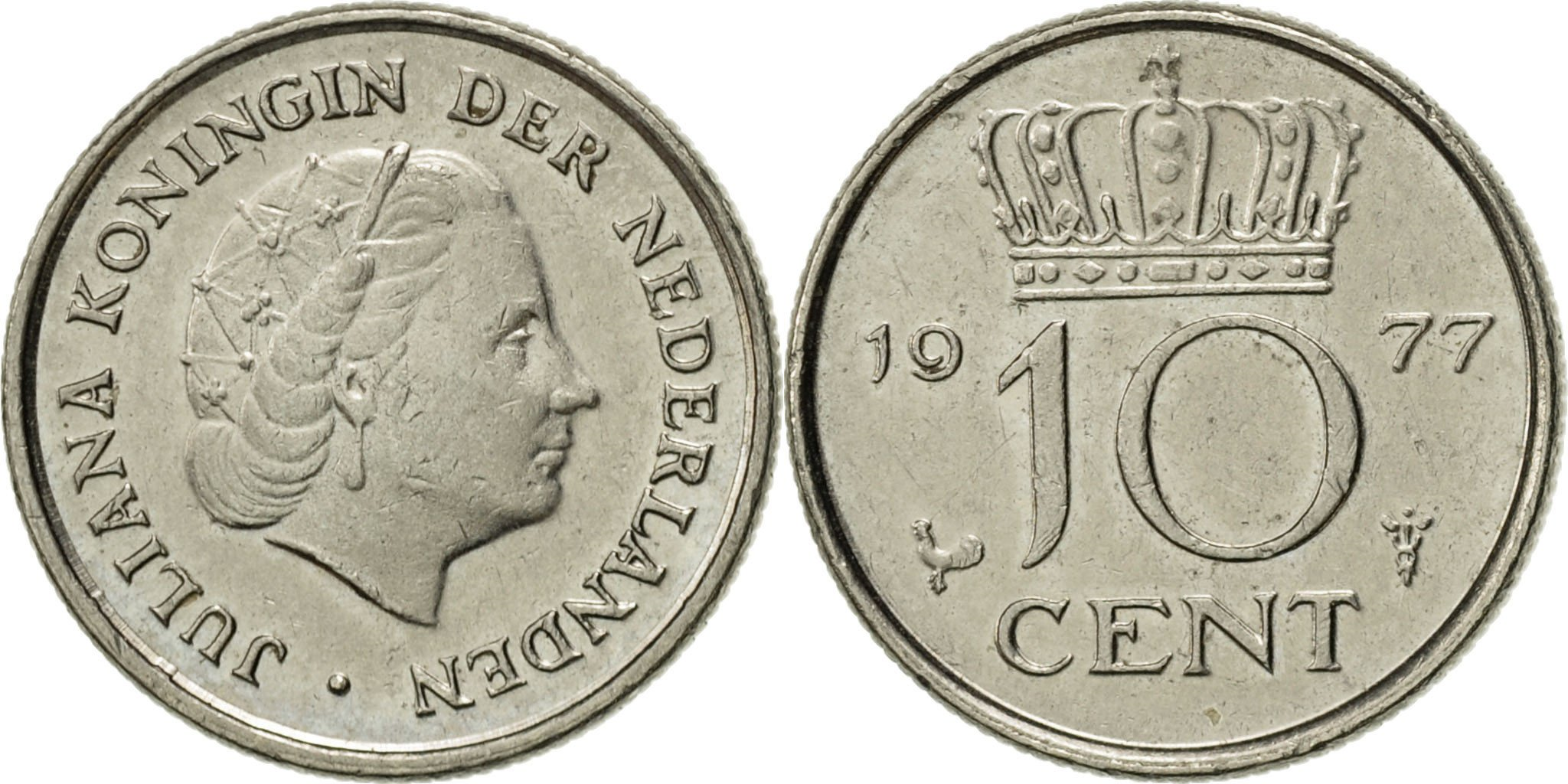 Netherlands Juliana 10 Cents 1977 Nickel KM 182 European