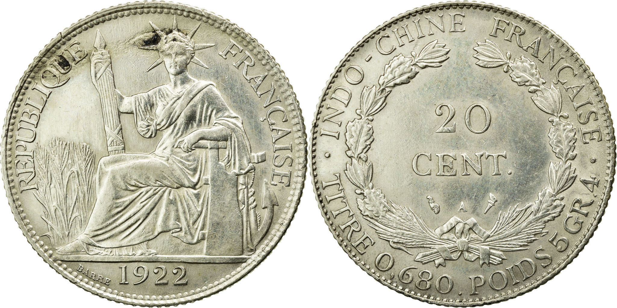 Coin, French Indochina, 20 Cents, 1922, Paris, , Silver