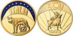 World Coins - Italy, Medal, Ecu Europa, 1993, Copper Gilt,
