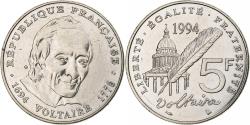 World Coins - France, 5 Francs, Voltaire, 1994, Paris, Nickel Clad Copper-Nickel,