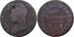 World Coins - France, 5 Centimes, Dupré, AN 8, Strasbourg, Copper,