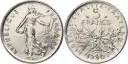World Coins - France, 5 Francs, Semeuse, 1990, Paris, Nickel Clad Copper-Nickel,