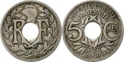 World Coins - France, 5 Centimes, Lindauer, 1919, Paris, Copper-nickel,