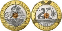 World Coins - France, 20 Francs, Mont Saint Michel, 1997, Paris, BU, Tri-Metallic,