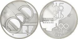 World Coins - France, 100 Francs-15 Ecus, Tunnel sous La Manche, 1994, Paris, Silver
