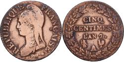 World Coins - France, 5 Centimes, Dupré, An 7 (1799), Paris, Bronze, , Gadoury:126