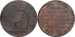 World Coins - France, Monneron de 2 Sols, 1791, Birmingham, Copper,