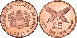 World Coins - Coin, India, 25 Paise, 2011, îles Andaman et Nicobar., , Cuivre recouvert