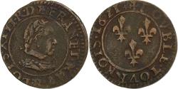 World Coins - France, Louis XIII, Double Tournois, 1621, Villeneuve Saint-André, Copper
