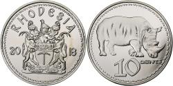 World Coins - Rhodesia, 10 Cents, Rhinoceros, 2018, Nickel plated steel,