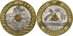 World Coins - France, 20 Francs, Mont Saint Michel, 1992, Paris, Tri-Metallic,