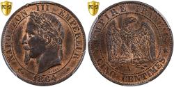 World Coins - France, Napoleon III, 5 Centimes, 1864, Paris, Bronze, PCGS, MS64RB