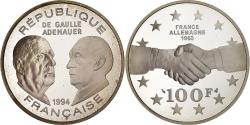 World Coins - France, 100 Francs, De Gaulle - Adenauer, 1994, BE, Silver,