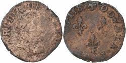 World Coins - France, Henri III, Double Tournois, 1581, Poitiers, Copper,