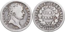 World Coins - France, 1/2 Franc, Napoléon I, 1808, Paris, Silver, , KM:680.1