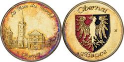 World Coins - France, Medal, Obernai - La place du marché, Gilt steel, Colourized,