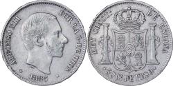 World Coins - Philippines, Alfonso XII, 50 Centimos, 1885, Manila, Silver,