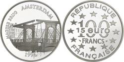 World Coins - France, 100 Francs-15 Euro, Magere Brug d'Amsterdam, 1996, Paris, Abeille
