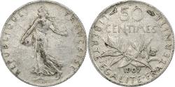 World Coins - Coin, France, Semeuse, 50 Centimes, 1907, Paris, , Silver, KM:854