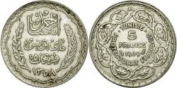 World Coins - Coin, Tunisia, Ahmad Pasha Bey, 5 Francs, 1939, Paris, , Silver, KM:264