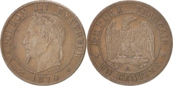 World Coins - France, Napoléon III, Centime, 1870, Paris, , Bronze, KM:795.1