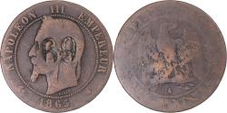World Coins - Coin, France, Napoleon III, 10 Centimes, 1865, Paris, Countermark,