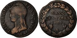 World Coins - Coin, France, Dupré, 5 Centimes, AN 7, Paris, error partial collar strike