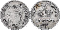 World Coins - France, Napoleon III, 20 Centimes, 1867, Strasbourg, Silver,