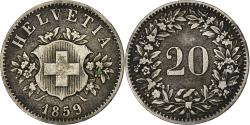 World Coins - Switzerland, 20 Rappen, 1859, Bern, Billon, , KM:7