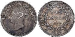 World Coins - British India, Victoria, 2 Annas, 1841, Calcutta, Silver, , KM:460.2