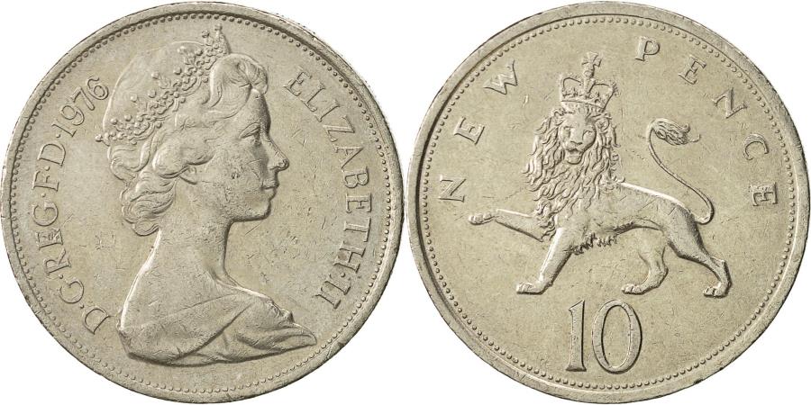 Great Britain, Elizabeth II, 10 New Pence, 1976, , Copper-nickel