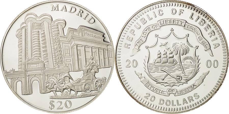 World Coins - Liberia, 20 Dollars, Madrid, 2000, , Silver, KM:640