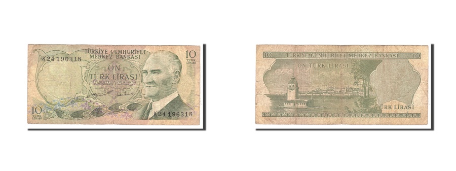 World Coins - Turkey, 10 Lira, 1975, KM:186, Undated, VG(8-10)