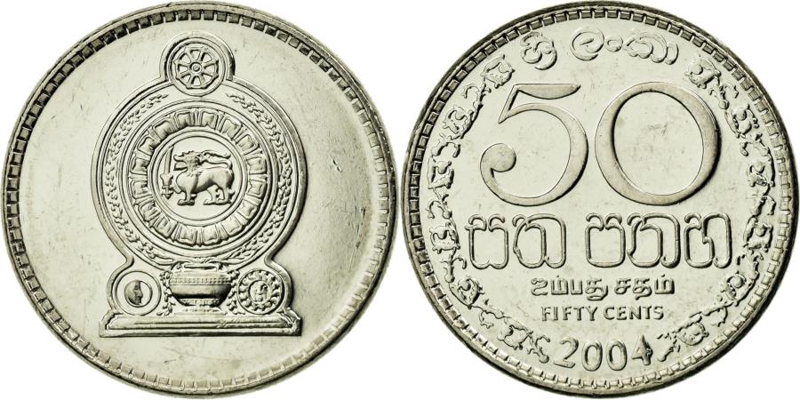 Coin Sri Lanka 50 Cents 04 Nickel Plated Steel Km 135 2a
