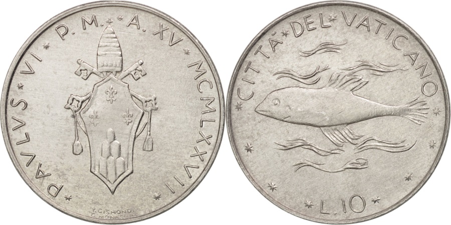 World Coins - VATICAN CITY, Paul VI, 10 Lire, 1977, Roma, , Aluminum, KM:119