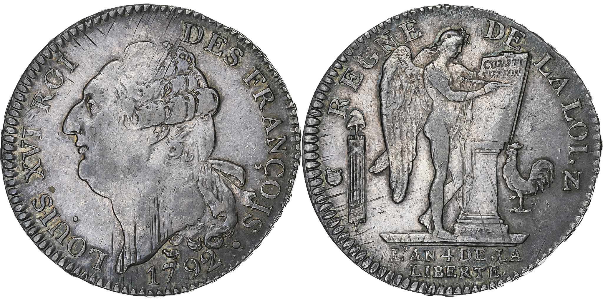 France, Louis XVI, Ecu de 6 Livres, 1792 / AN 4, Montpellier, Silver,