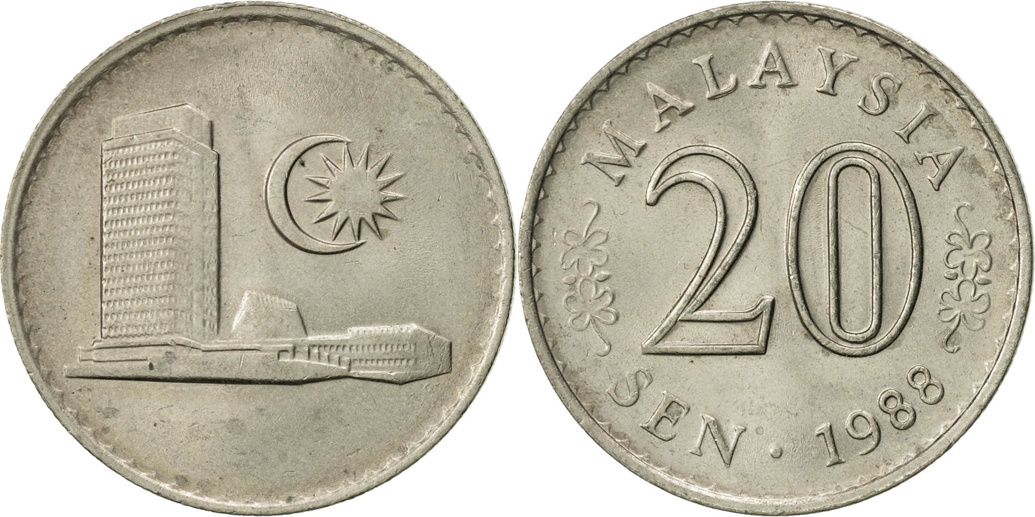 Malaysia, 20 Sen, 1988, Franklin Mint, , Copper-nickel, KM:4