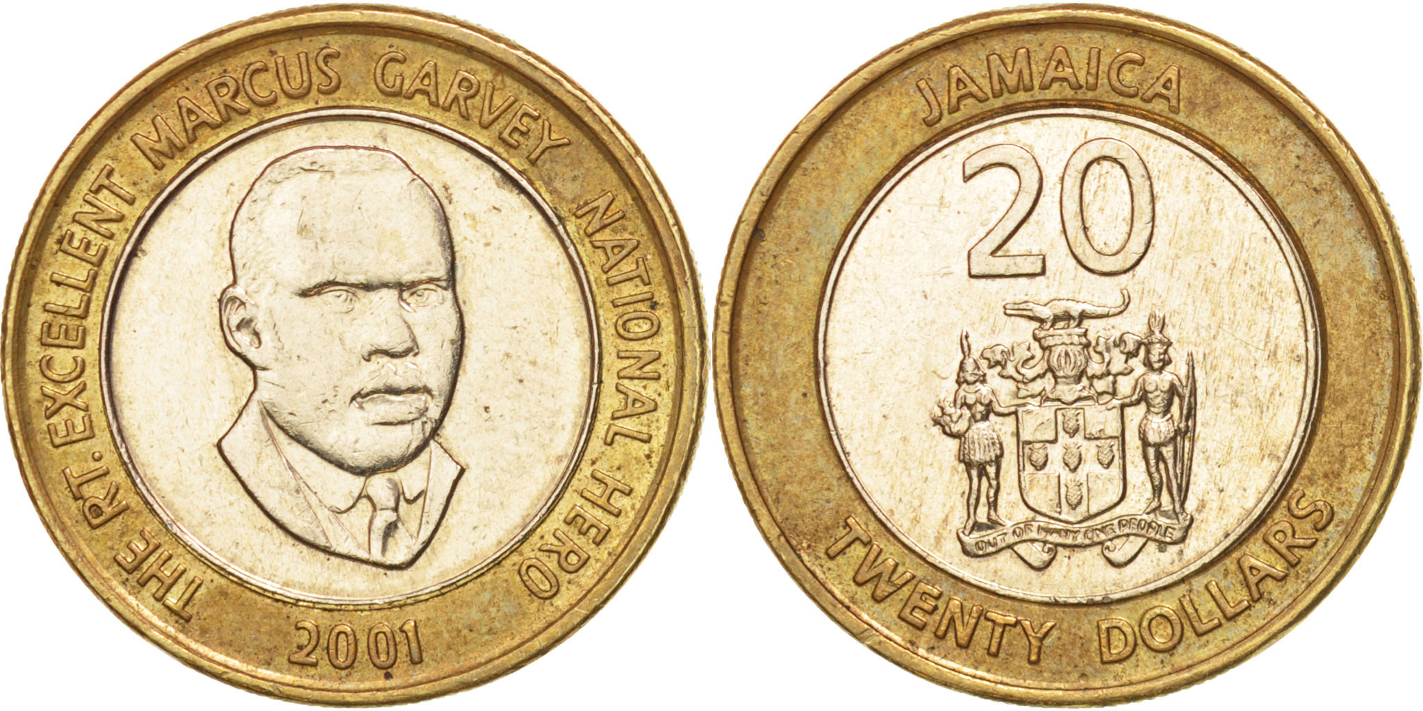 Jamaica, Elizabeth II, 20 Dollars, 2001, , Bi-Metallic, KM:182