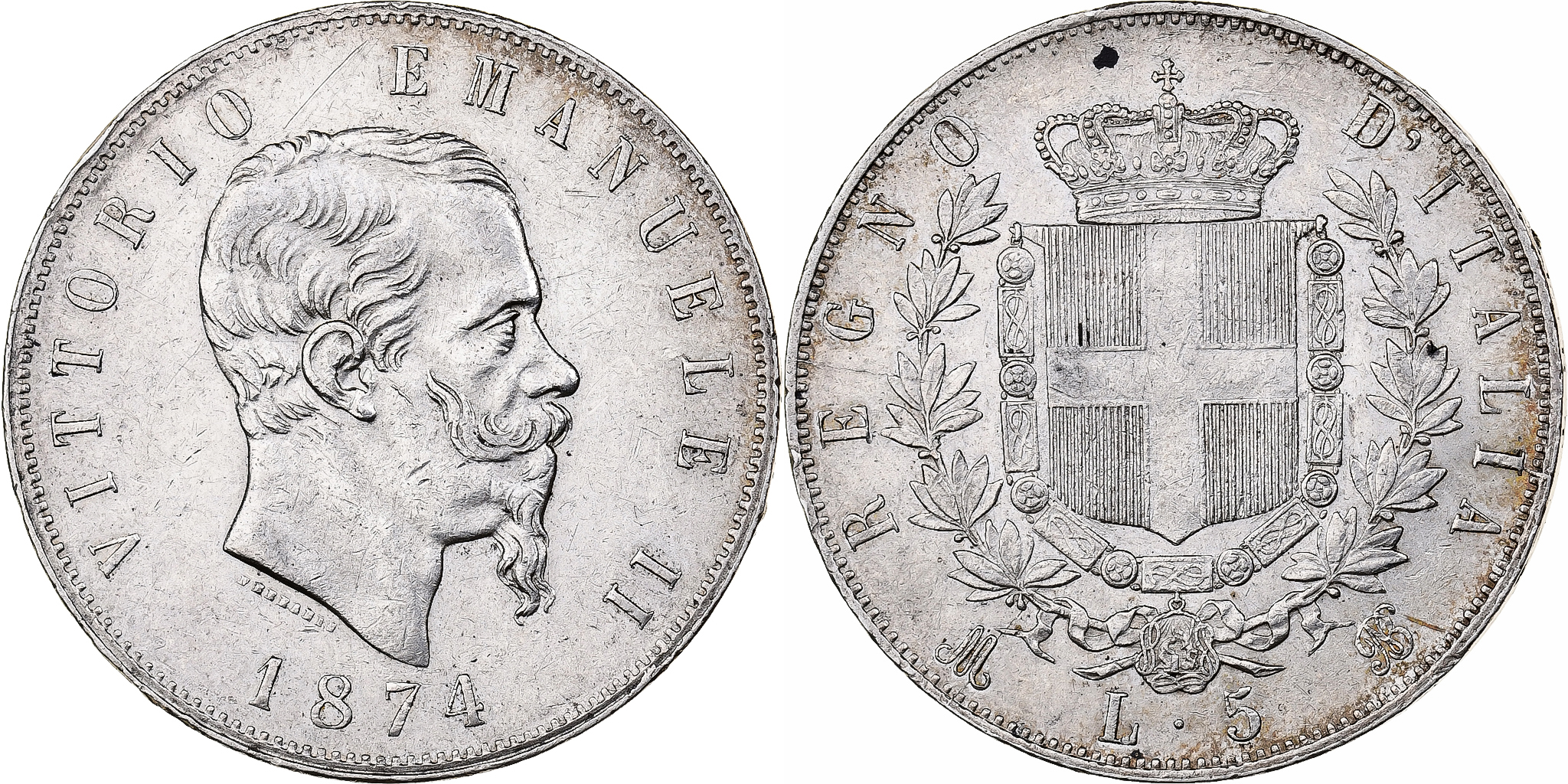 Italy, Vittorio Emanuele II, 5 Lire, 1874, Milan, Silver, , KM:8.3